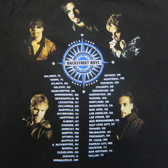 VINTAGE Y2K BACKSTREET BOYS Black Blue Tour Concert Shirt Black *see size notes - Picture 5 of 8